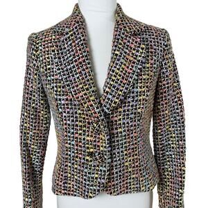 Vintage Petite Size 4P Pastel Multi Colorful Tweed Blazer Jacket Career Office